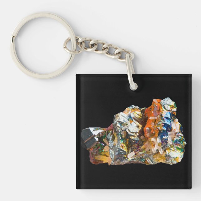 Rainbow Hematite Crystal  Key Ring (Front)