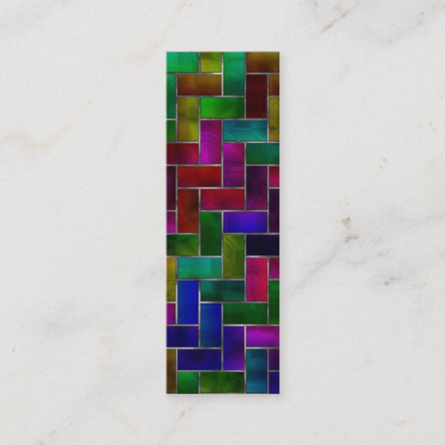 Rainbow Herringbone Brick Stained Glass Window Mini Business Card (Front)