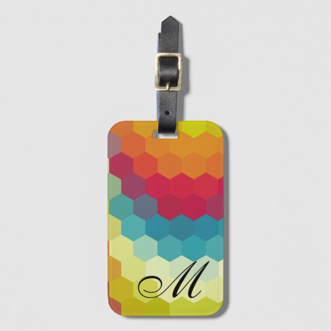 Rainbow Hexagon Pattern Monogram Luggage Tag (Front Vertical)