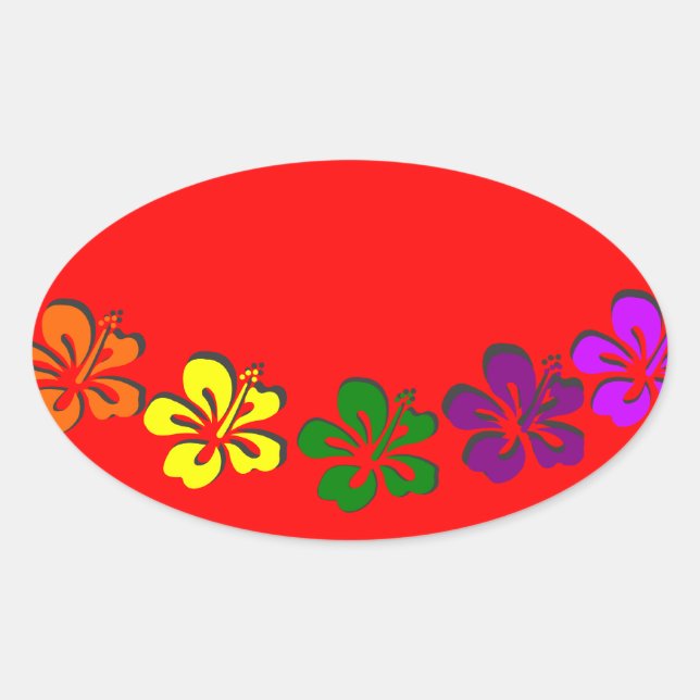 Rainbow hibiscus flower oval sticker (Front)