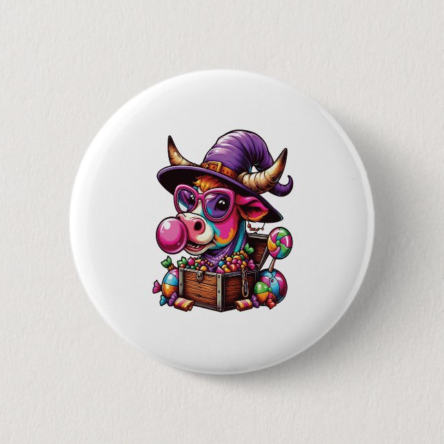 Rainbow Highland Cow Halloween 6 Cm Round Badge (Front)