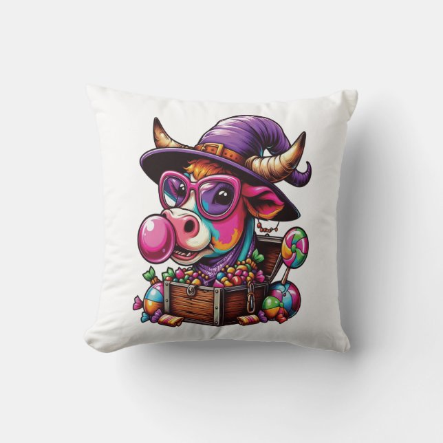 Rainbow Highland Cow Halloween Cushion (Front)