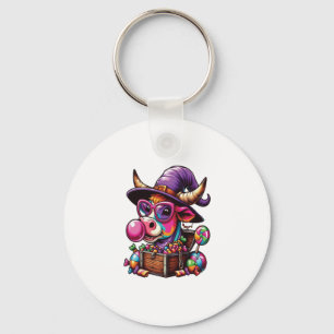Rainbow Highland Cow Halloween Key Ring