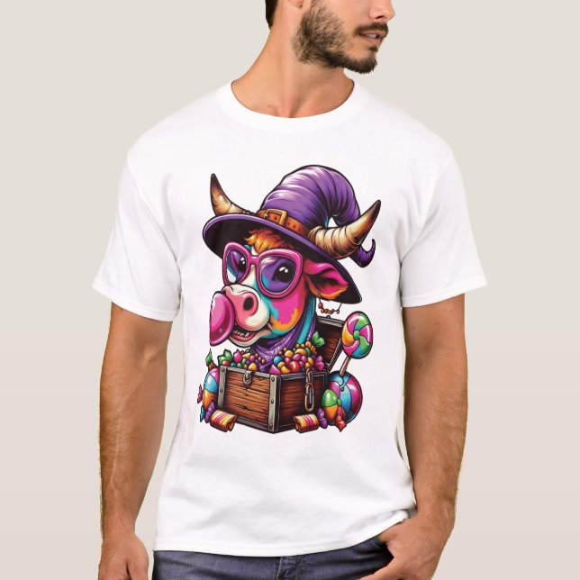 Rainbow Highland Cow Halloween T-Shirt (Front)