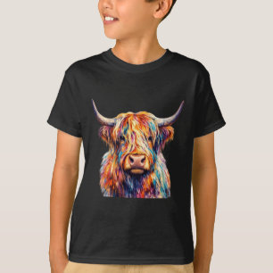 Rainbow Highland Cow Vibrant Painted Scottish Cow T-Shirt