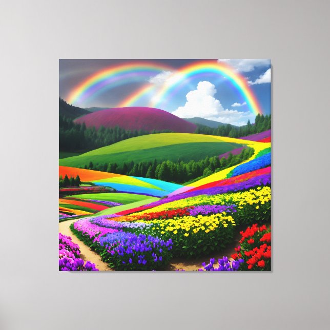 Rainbow Hills and Flowers One Canvas Print (Front)