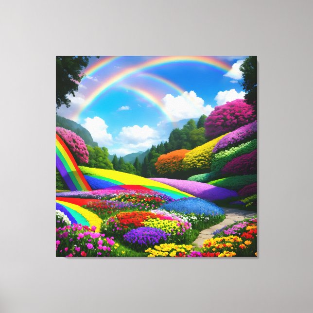 Rainbow Hills and Flowers Two Canvas Print (Front)