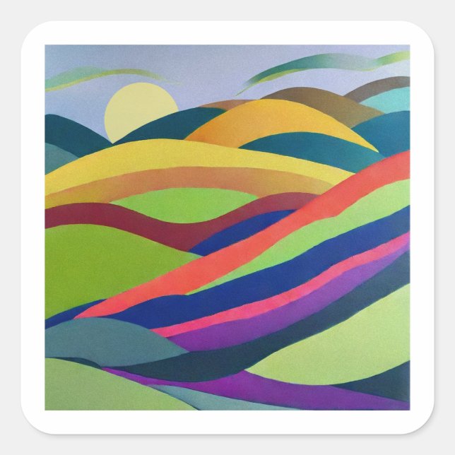 Rainbow Hills Landscape Square Sticker (Front)