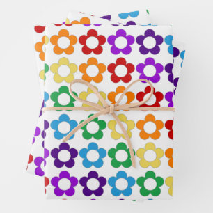 Rainbow hippie flowers pattern wrapping paper sheet