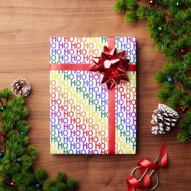 Rainbow Ho Ho Ho Pattern Wrapping Paper (Holiday Gift)