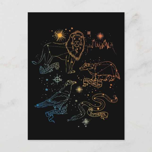 Rainbow HOGWARTS™ Houses Constellations Holiday Postcard (Front)
