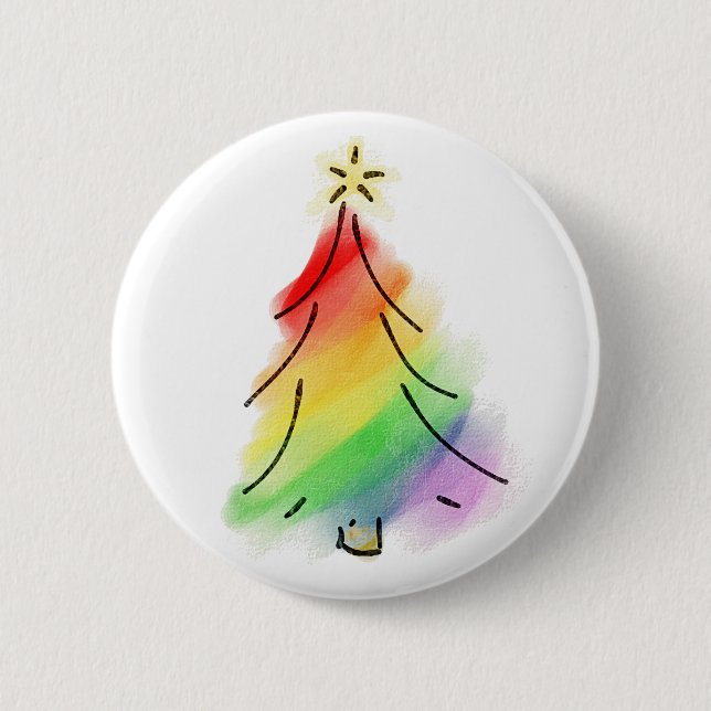 Rainbow Holiday Tree 6 Cm Round Badge (Front)