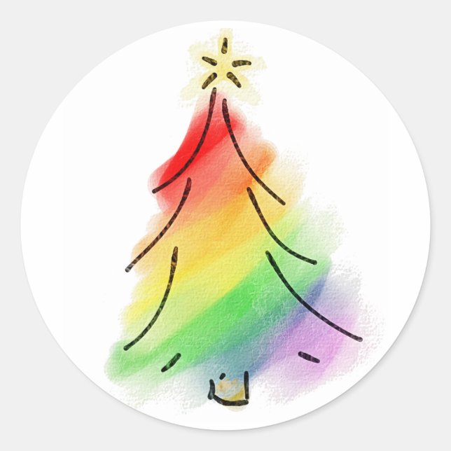 Rainbow Holiday Tree Classic Round Sticker (Front)