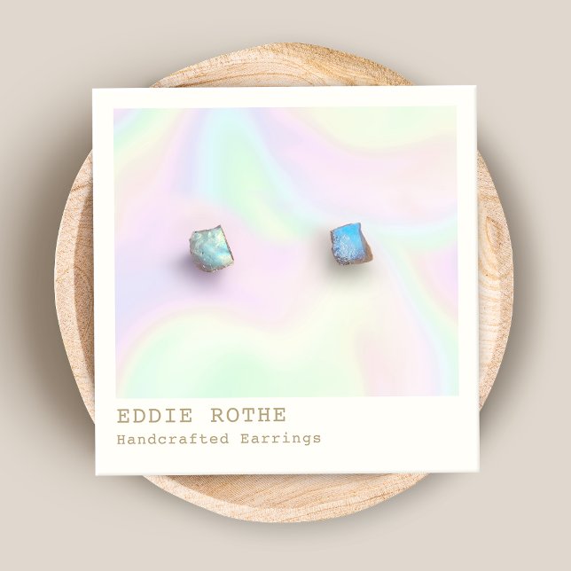 Rainbow Hologram Stud Earring Display Square Business Card (Creator Uploaded)