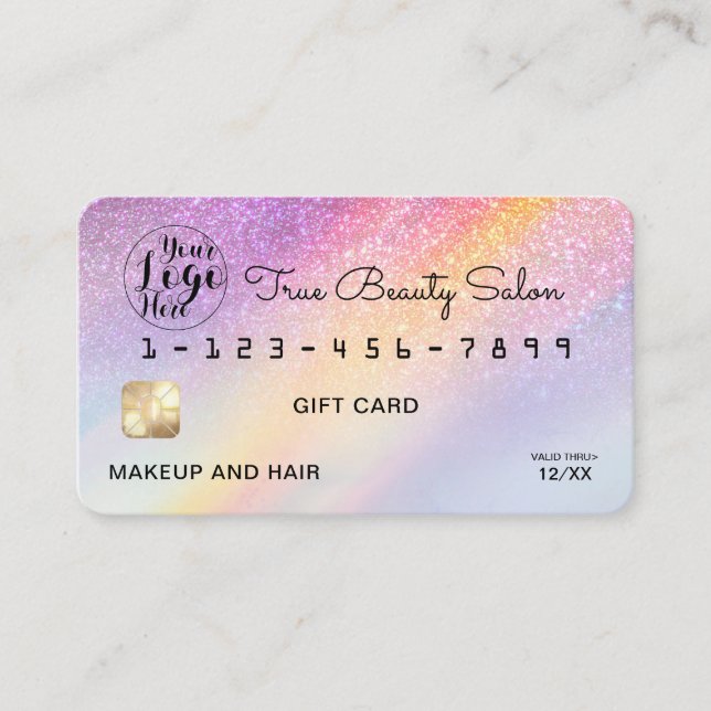 Rainbow Holograph Glitter Ombre Credit Logo Gift Business Card (Front)