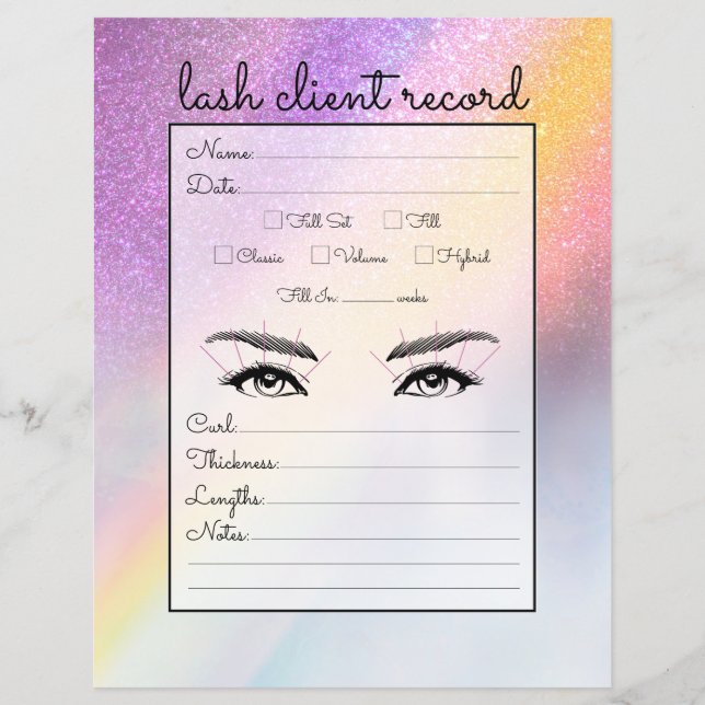 Rainbow Holograph Glitter Ombre Lash Client Record (Front)