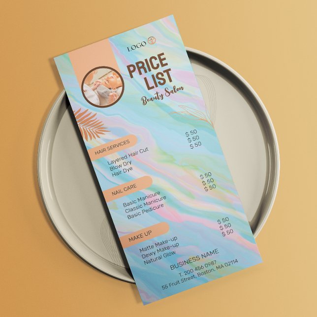 Rainbow Holographic Aesthetician Price List Menu (Rainbow Holographic Aesthetician Price List Menu)
