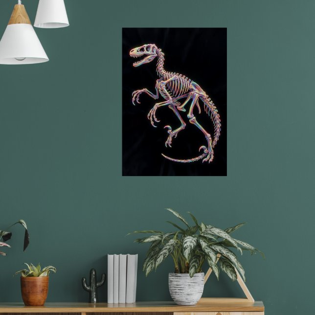 Rainbow Holographic Dinosaur Skeleton Art Poster | (Living Room 1)