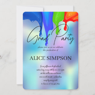 Rainbow Holographic Drip Graduation Invitation