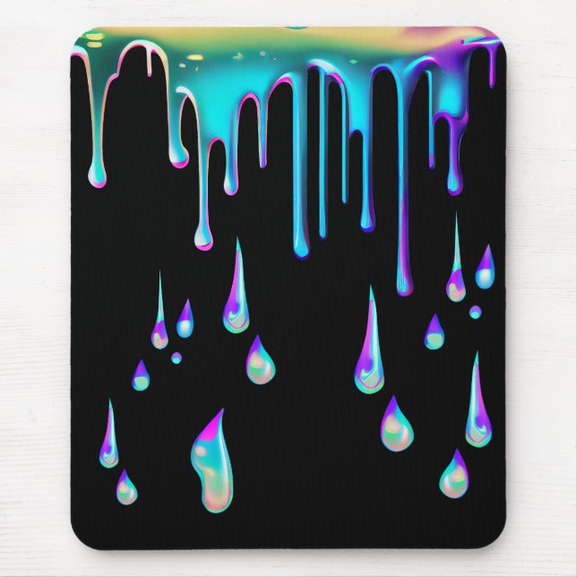 Rainbow holographic drip metal leggings black mouse pad (Front)
