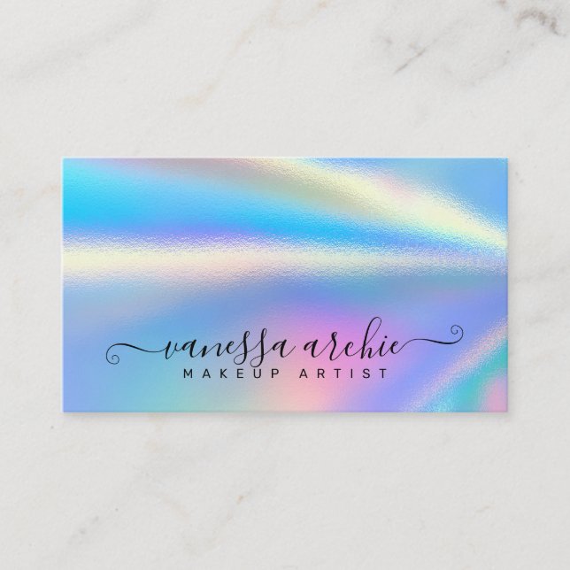 Rainbow Holographic Foil Beauty Service Business C Card (Front)