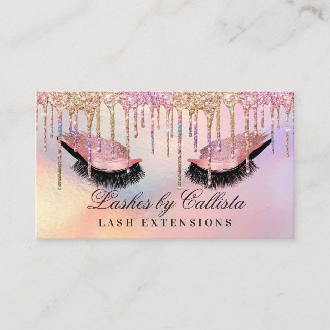Rainbow Holographic Glitter Drips Lashes Eyes Business Card (Front)