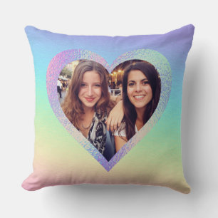 Rainbow Holographic Heart Frame Custom Photo Cushion