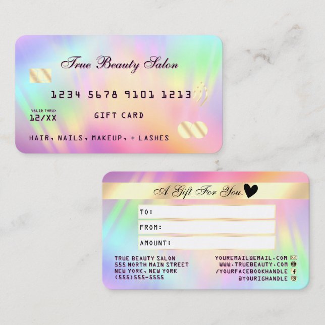 Rainbow Holographic Iridescent Unicorn Gift Card (Front/Back)