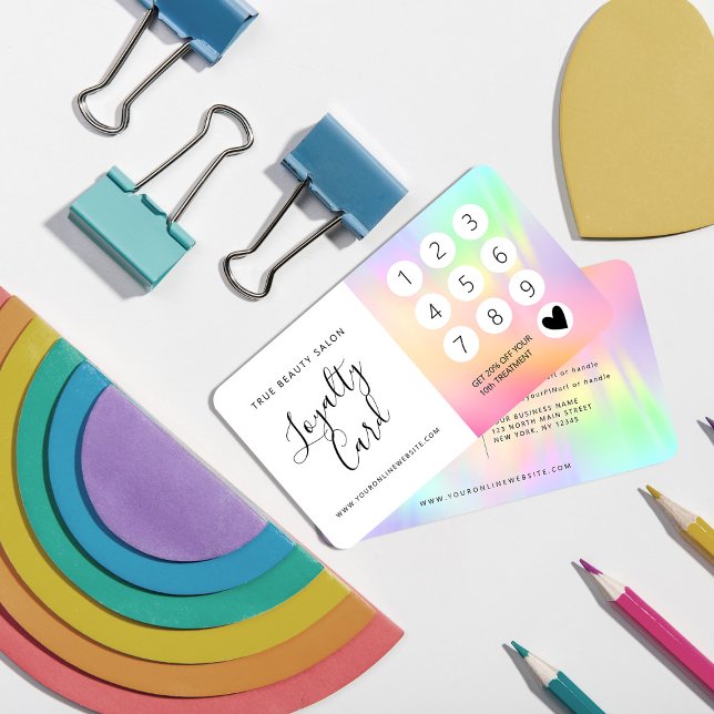 Rainbow Holographic Iridescent Unicorn Script Loyalty Card (Creator Uploaded)