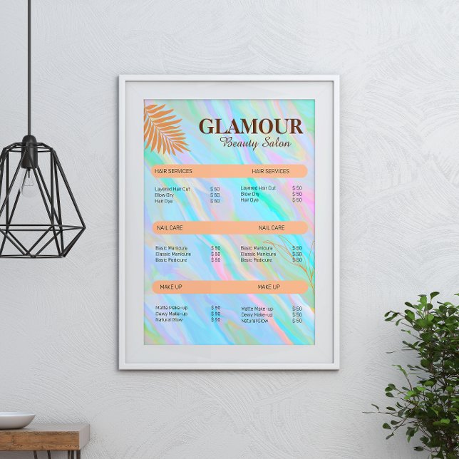 Rainbow Holographic Nail Tech Price List  Poster (Rainbow Holographic Nail Tech Price List Poster)