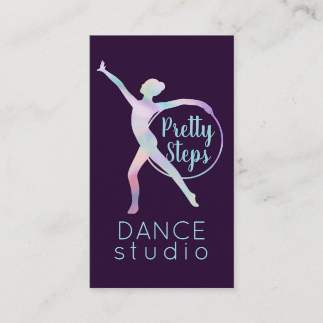 Rainbow Holographic Purple Dance Studio Instructor Business Card (Front)
