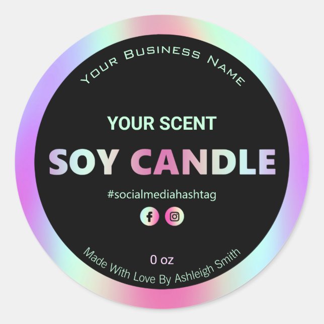 Rainbow Holographic Soy Candle Labels (Front)