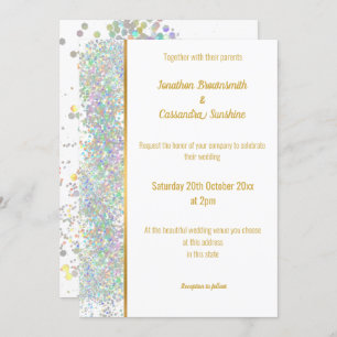 RAINBOW HOLOGRAPHIC SPOT WHITE GOLD WEDDING INVITATION