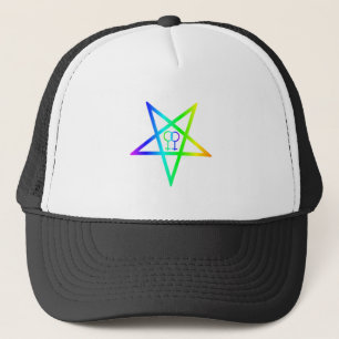 Rainbow Homosexual Female Inverted Pentagram Trucker Hat