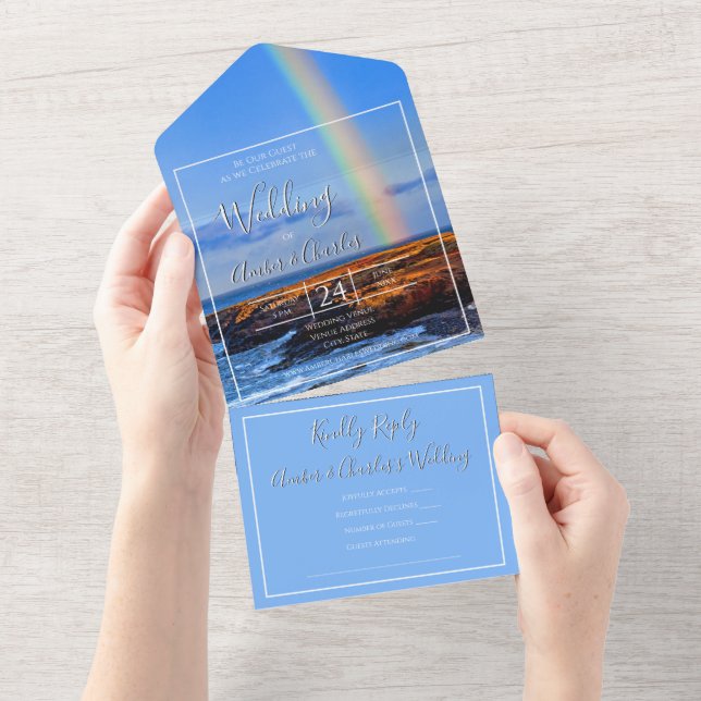 Rainbow, Hope & Happiness, Wedding All In One Invitation (Tearaway)