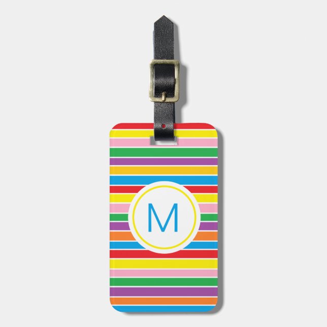 Rainbow Horizontal Stripes Monogram Luggage Tag (Front Vertical)
