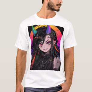 Rainbow Horned Goth Punk Anime Girl T-Shirt