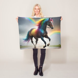 Rainbow Horse And Rainbows Rain Dance, Fleece Blanket