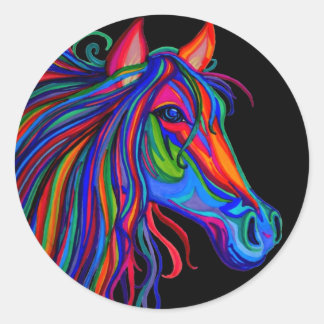 rainbow horse head classic round sticker