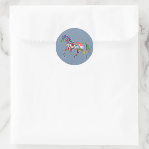 Rainbow horse in faded denim  - personalised classic round sticker