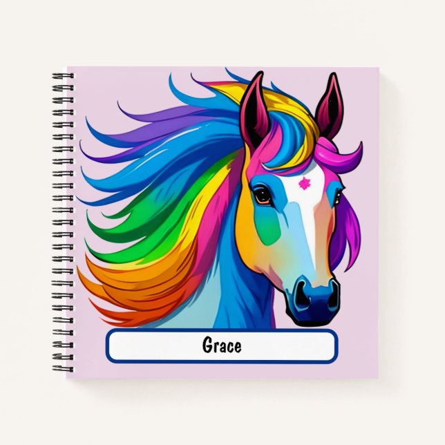 Rainbow Horse Notebook With Custom Nametag (Front)