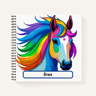 Rainbow Horse Notebook With Custom Nametag