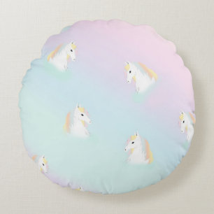 Rainbow Horse Unicorn Equestrian Girly  Round Cushion