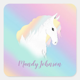 Rainbow Horse Unicorn Equestrian Girly  Square Sticker