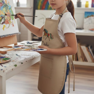 Rainbow horse  - your name  kids apron