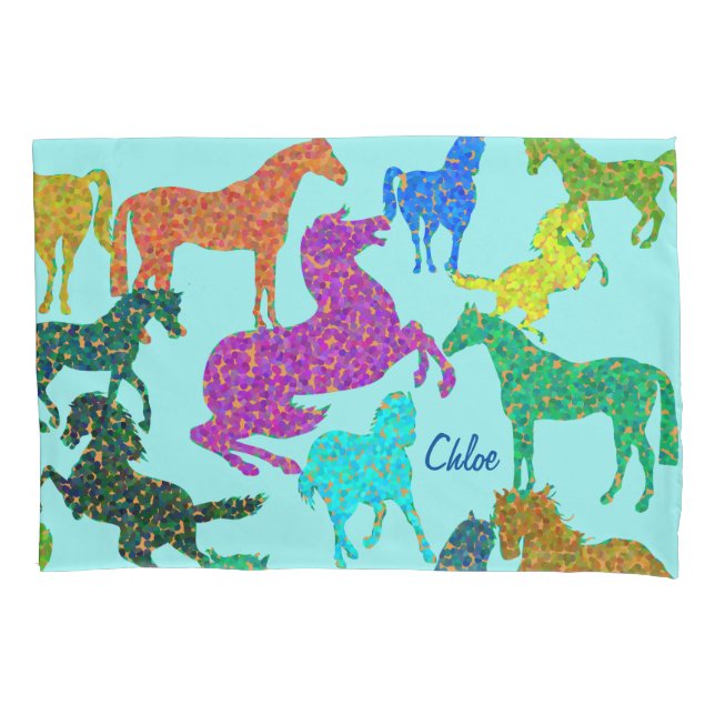 Rainbow Horses - "Dotty about Horses!" Pillow Case (Front)