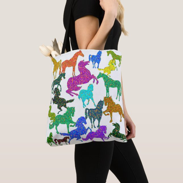 Rainbow Horses - "Dotty about Horses!" Tote Bag (Close Up)