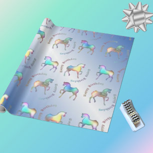 RAINBOW Horses,Happy Birthday Wrapping Paper