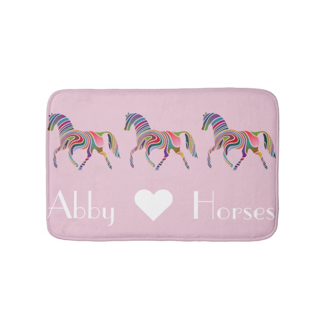 Rainbow Horses on Pink Bath Mat (Front)