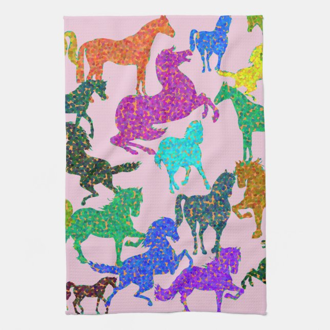 Rainbow Horses Tea Towel (Vertical)